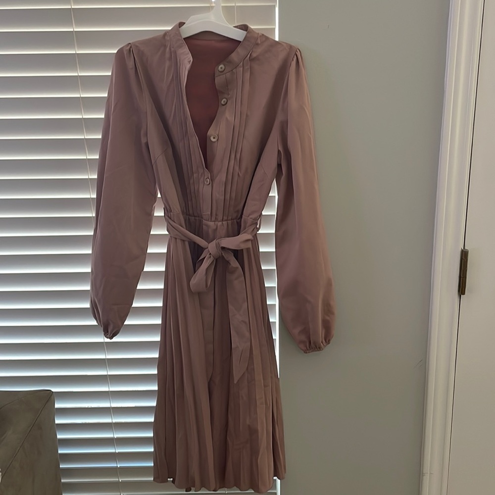 Shein Pleated Belted Shirt Dress
